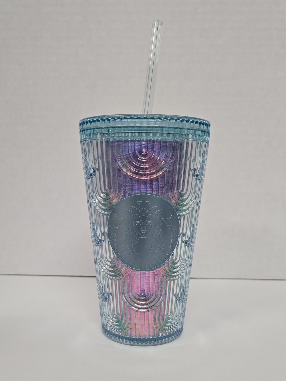 Starbucks 2022 Iridescent Aqua Blue Scales Tumbler w/Straw 16 oz NWT